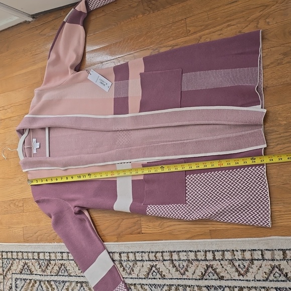 LIZ CLAIBORNE WOMEN'S MULTIPLE MAUVES AND WHITE LONG OPEN CARDIGAN SIZE LARGE - Picture 14 of 16